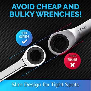 22-Piece TOOLGUARDS Ratcheting Wrench Set with Tool Roll