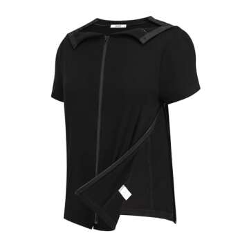 Deyeek Mastectomy Shirts with Drain Pockets Post Shoulder Surgery Shirts for Women Chemo Port Shirts for Women with Zippers Black