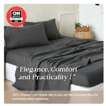 Simple&Opulence 100% Pure Linen Sheet Set Twin Size, Natural French Flax Solid Color 3 Pcs Washed Breathable, Farmhouse Bedding (1 Flat Sheet,1 Fitted Sheet,1 Pillowcase)-Embroidery Dark Grey