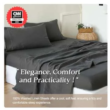 Simple&Opulence 100% Pure Linen Sheet Set Twin Size, Natural French Flax Solid Color 3 Pcs Washed Breathable, Farmhouse Bedding (1 Flat Sheet,1 Fitted Sheet,1 Pillowcase)-Embroidery Dark Grey