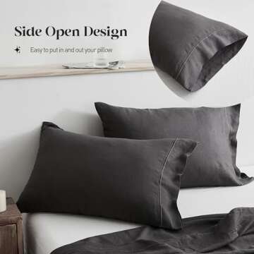Simple&Opulence 100% Pure Linen Sheet Set Twin Size, Natural French Flax Solid Color 3 Pcs Washed Breathable, Farmhouse Bedding (1 Flat Sheet,1 Fitted Sheet,1 Pillowcase)-Embroidery Dark Grey
