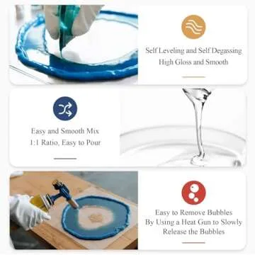 Epoxy Resin, 32OZ Resin Kit, Epoxy Resin Crystal Clear-Not Yellowing and No Bubble Self Leveling Easy Mix 1:1 Casting & Coating for DIY Jewelry Making of The Art Resin & Epoxy Resin (32oz)