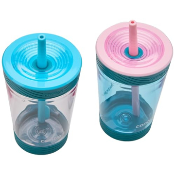 Contigo Kids Spill-Proof 14oz Tumbler with Straw and BPA-Free Plastic, Fits Most Cup Holders and Dishwasher Safe, 2-Pack Strawberry Cream & Blue Raspberry