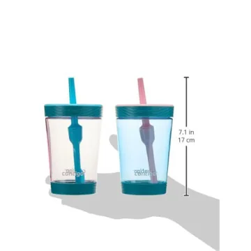 Contigo Kids Spill-Proof 14oz Tumbler with Straw and BPA-Free Plastic, Fits Most Cup Holders and Dishwasher Safe, 2-Pack Strawberry Cream & Blue Raspberry