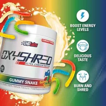 EHP Labs OxyShred Pre Workout Powder - Preworkout Powder with L Glutamine & Acetyl L Carnitine, Energy Boost Drink - Gummy Snake, 60 Servings
