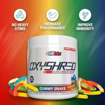EHP Labs OxyShred Pre Workout Powder - Preworkout Powder with L Glutamine & Acetyl L Carnitine, Energy Boost Drink - Gummy Snake, 60 Servings