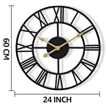 Sorbus Large Wall Clock for Living Room Decor - 24 inch Big Wall Clock Decorative - Battery Operated - Roman Numeral Analog Large Clock for Bedroom, Room, Home, Kitchen, Office, Wall Decor (Black)