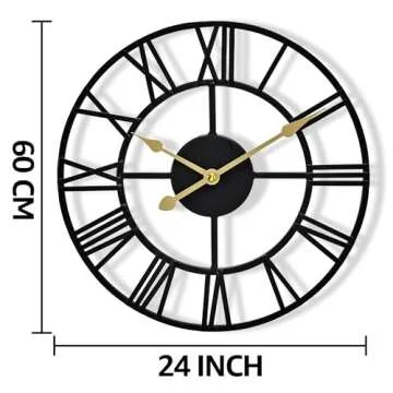 Sorbus Large Wall Clock for Living Room Decor - 24 inch Big Wall Clock Decorative - Battery Operated - Roman Numeral Analog Large Clock for Bedroom, Room, Home, Kitchen, Office, Wall Decor (Black)