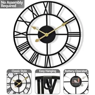 Sorbus Large Wall Clock for Living Room Decor - 24 inch Big Wall Clock Decorative - Battery Operated - Roman Numeral Analog Large Clock for Bedroom, Room, Home, Kitchen, Office, Wall Decor (Black)