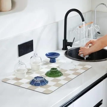 Ohocut Checkered Dish Drying Mat for Kitchen and Coffee Bar