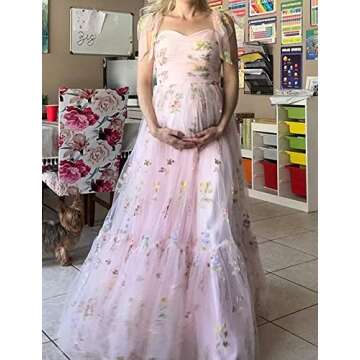 UZN Tulle Flower Embroidery Prom Dresses Long for Women Spaghetti Strap Ruched Floor Length Formal Evening Party Gown Blue Size 8