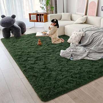 Litopyo Dark Green Fluffy Shaggy Area Rug for Home