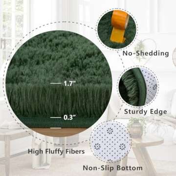 Litopyo Dark Green Fluffy Shaggy Area Rug for Home