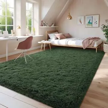 Litopyo Dark Green Fluffy Shaggy Area Rug for Home