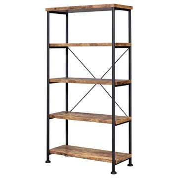 Stylish 4-Tier Bookcase with Rustic Design and Steel Frame