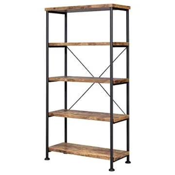 Stylish 4-Tier Bookcase with Rustic Design and Steel Frame
