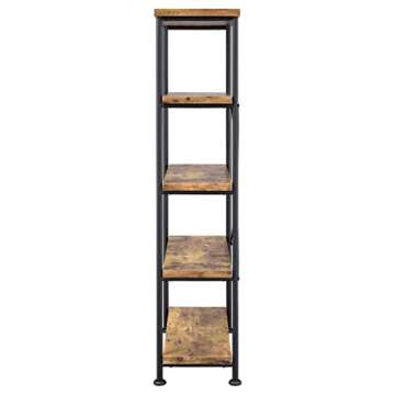 Stylish 4-Tier Bookcase with Rustic Design and Steel Frame