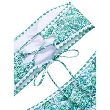 ZAFUL Women Strapless Textured Bandeau Bikini 2 Piece Swimwear Cheeky Solid Lace up Bathing Suits(8-Green Print,M)