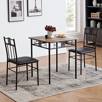 VECELO 3-Piece Wooden Dining Set for Small Spaces - Retro Brown