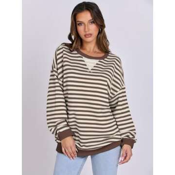 ANRABESS Women Striped Oversized Sweatshirt Long Sleeve Crewneck Shirts 2025 Fall Fashion Pullover S...