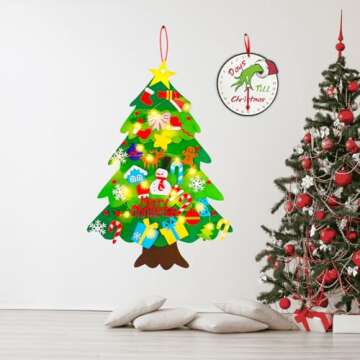 EMPOF Felt Christmas Tree for Toddlers, 3.3 FT Felt Tree for Kids with Lights + Griinchs Advent Calendar + 32 Ornaments, DIY Felt Tree Christmas Decorations Indoor, Kids Activities Christmas Presents