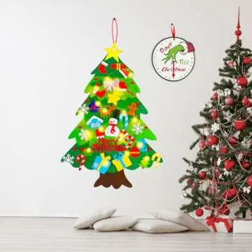 EMPOF Felt Christmas Tree for Toddlers, 3.3 FT Felt Tree for Kids with Lights + Griinchs Advent Calendar + 32 Ornaments, DIY Felt Tree Christmas Decorations Indoor, Kids Activities Christmas Presents