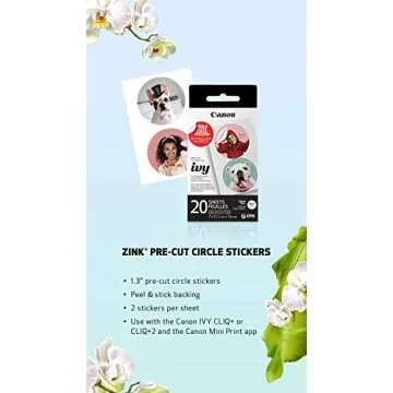 Canon IVY ZINK Pre-Cut Circle Stickers, 20 Sheets