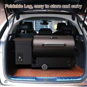 KingChii Portable Electric Wood Pellet Grill & Smoker with Foldable Legs, 456 SQ.IN Grill Capacity, with PID Temperature Control (180-425°F) for Backyard Camping Bake and Roast, Black with Cover