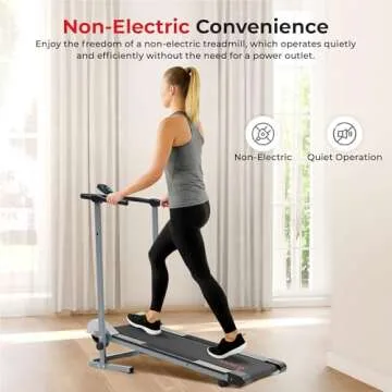 Sunny Health & Fitness Manual Walking Treadmill, Non-Electric, Foldable & Compact Design, Quiet Tread Pad, Transportation Wheels, Non-Slip Handlebars, Digital Monitor for Apartment, Gym, Home Office