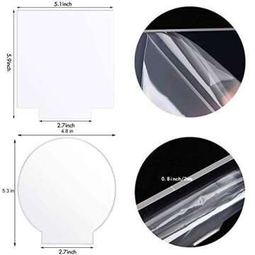 6 Pcs 2mm Acrylic Sheet Clear Cast Plexiglass Square and Round Panel Thick Plastic Glass Board with ...