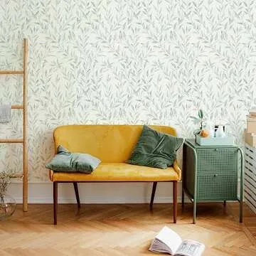 Sevalo Leaf Wallpaper Leaves Contact Paper Peel and Stick Wallpaper Boho Contact Paper for Cabinets Drawers Greenery Self-Adhesive Removable Wallpaper Bathroom Olive Farmhouse Nature 17.3inW 393inL
