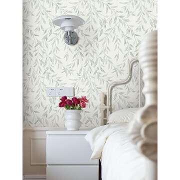 Sevalo Leaf Wallpaper Leaves Contact Paper Peel and Stick Wallpaper Boho Contact Paper for Cabinets Drawers Greenery Self-Adhesive Removable Wallpaper Bathroom Olive Farmhouse Nature 17.3inW 393inL