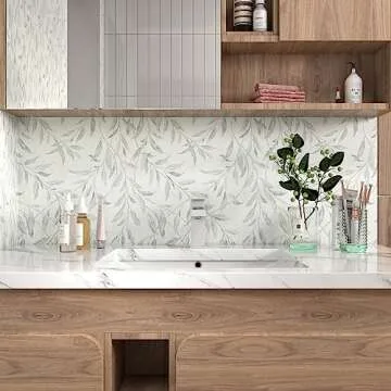 Sevalo Leaf Wallpaper Leaves Contact Paper Peel and Stick Wallpaper Boho Contact Paper for Cabinets Drawers Greenery Self-Adhesive Removable Wallpaper Bathroom Olive Farmhouse Nature 17.3inW 393inL