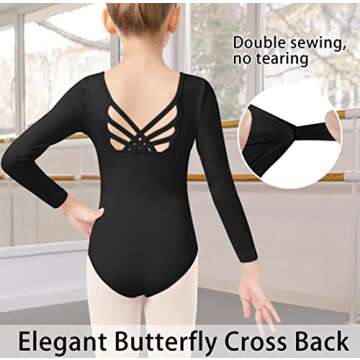 WYHDY Girls’ Ballet Dance Leotard Butterfly Crisscross Straps Long Sleeve Tank Leotards(7018-06-L)