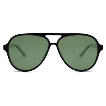SOJOS Classic Polarized Aviator Sunglasses for Women Men, Retro Trendy Aviators Shades SJ2201, Shiny Black/Dark Green