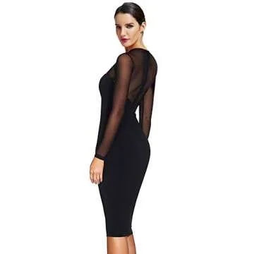 Maketina Women Midi Length Cut Out Keyhole Party Bodycon Bandage Dress with Transparent Long Sleeves...