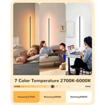EDISHINE LED Corner Floor Lamp, Minimalist Dimmable Light with Remote, Standing 57.5 Inches Tall Lam...