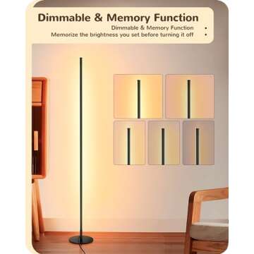 EDISHINE LED Corner Floor Lamp, Minimalist Dimmable Light with Remote, Standing 57.5 Inches Tall Lamp for Living Room, Bedroom, Home Office, 7 Color Temperature 2700-6000K (Black)