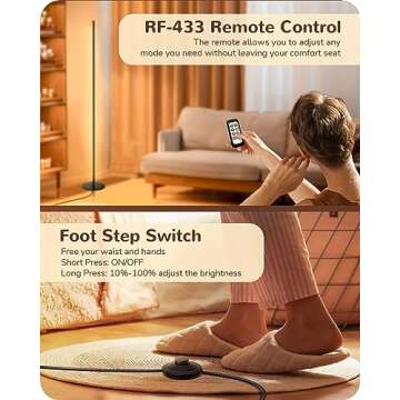 EDISHINE LED Corner Floor Lamp, Minimalist Dimmable Light with Remote, Standing 57.5 Inches Tall Lamp for Living Room, Bedroom, Home Office, 7 Color Temperature 2700-6000K (Black)