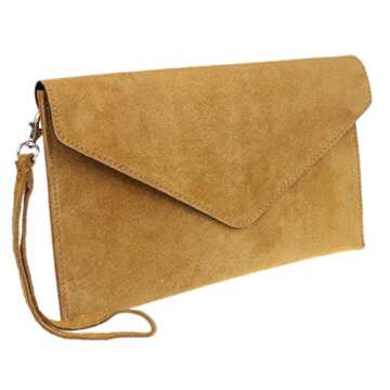 Girly HandBags Womens Italian Suede Leather Envelope Clutch Bag (Tan)