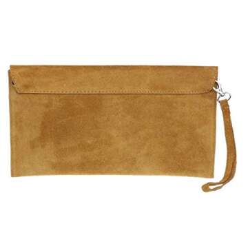 Girly HandBags Womens Italian Suede Leather Envelope Clutch Bag (Tan)