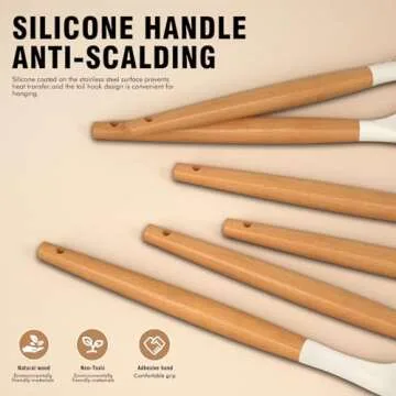 Silicone Cooking Utensils Set with Wooden Handles