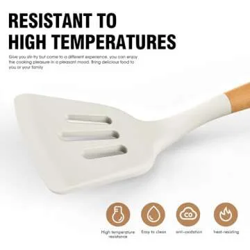 Silicone Cooking Utensils Set with Wooden Handles