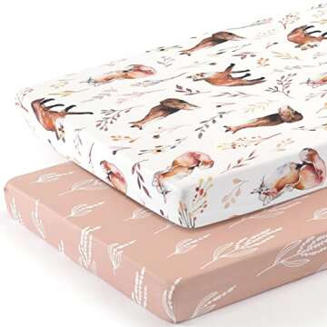 GRSSDER Ultra Soft Jersey Knit Fitted Pack n Play Sheets Set - 2 Pack, Stylish and Safe for Baby Gir...
