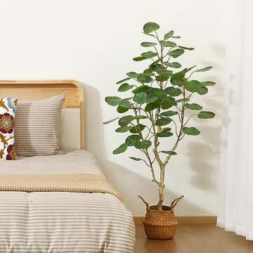Kazeila Artificial Aralia Balfour Tree,Fake Greenery Plant,Come with Woven Seagrass Belly Basket,Ind...
