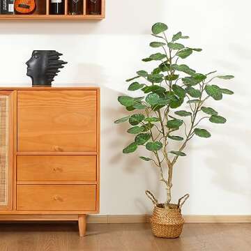 Kazeila Artificial Aralia Balfour Tree,Fake Greenery Plant,Come with Woven Seagrass Belly Basket,Indoor Modern Decoration,4 Feet
