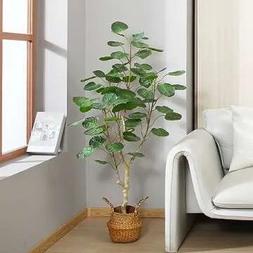 Kazeila Artificial Aralia Balfour Tree,Fake Greenery Plant,Come with Woven Seagrass Belly Basket,Indoor Modern Decoration,4 Feet