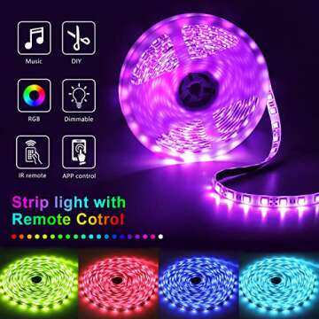 Nexillumi Led Lights for Bedroom 50ft(1 Roll of 50ft) Music Sync Color Changing Led Strip Lights Smart with Remote and App Control Built-in Mic for Party Home Room Decor Luces LED para Cuarto