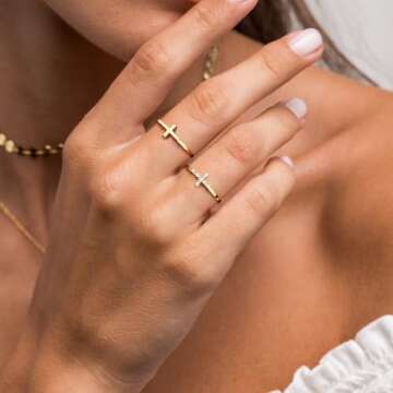 Foxgirl Cross Gold Rings for Women Non Tarnish, Dainty Trendy Stackable Ring Set 14k Gold Plated Thi...