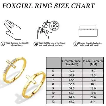 Foxgirl Cross Gold Rings for Women Non Tarnish, Dainty Trendy Stackable Ring Set 14k Gold Plated Thin Cz Cross Finger Rings for Women Non Tarnish Simple thumb Rings for Momen Gold Jewelry Size 8